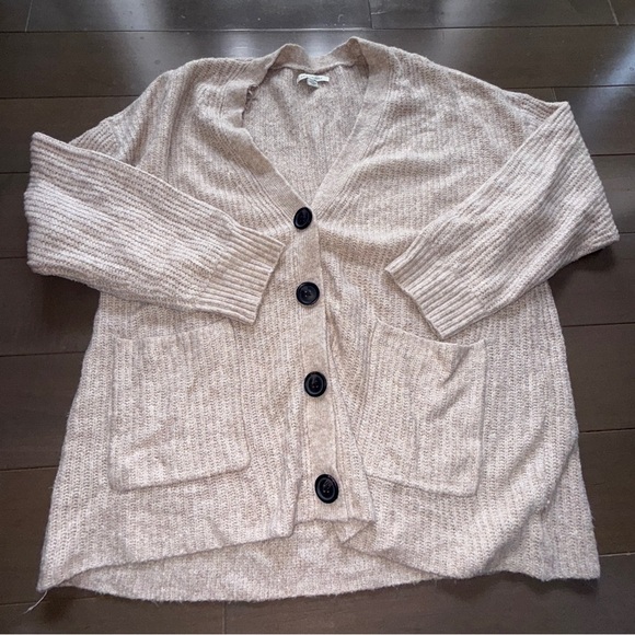 American Eagle Outfitters Sweaters - American Eagle Outfitters Beige Cardigan with Black Buttons